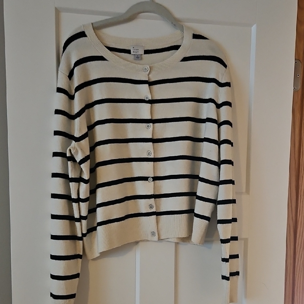 a new day Cream and Black Striped Cardigan Large